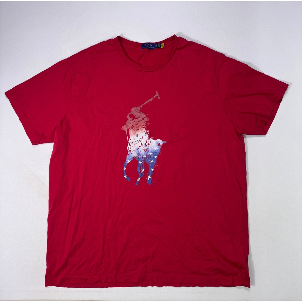 Polo Ralph Lauren Red Big Pony USA Stars Stripes T-Shirt Mens 2XB Graphic Modern